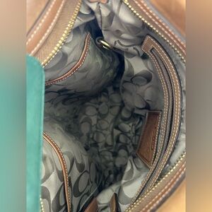 Brown leather vintage coat, bucket bag